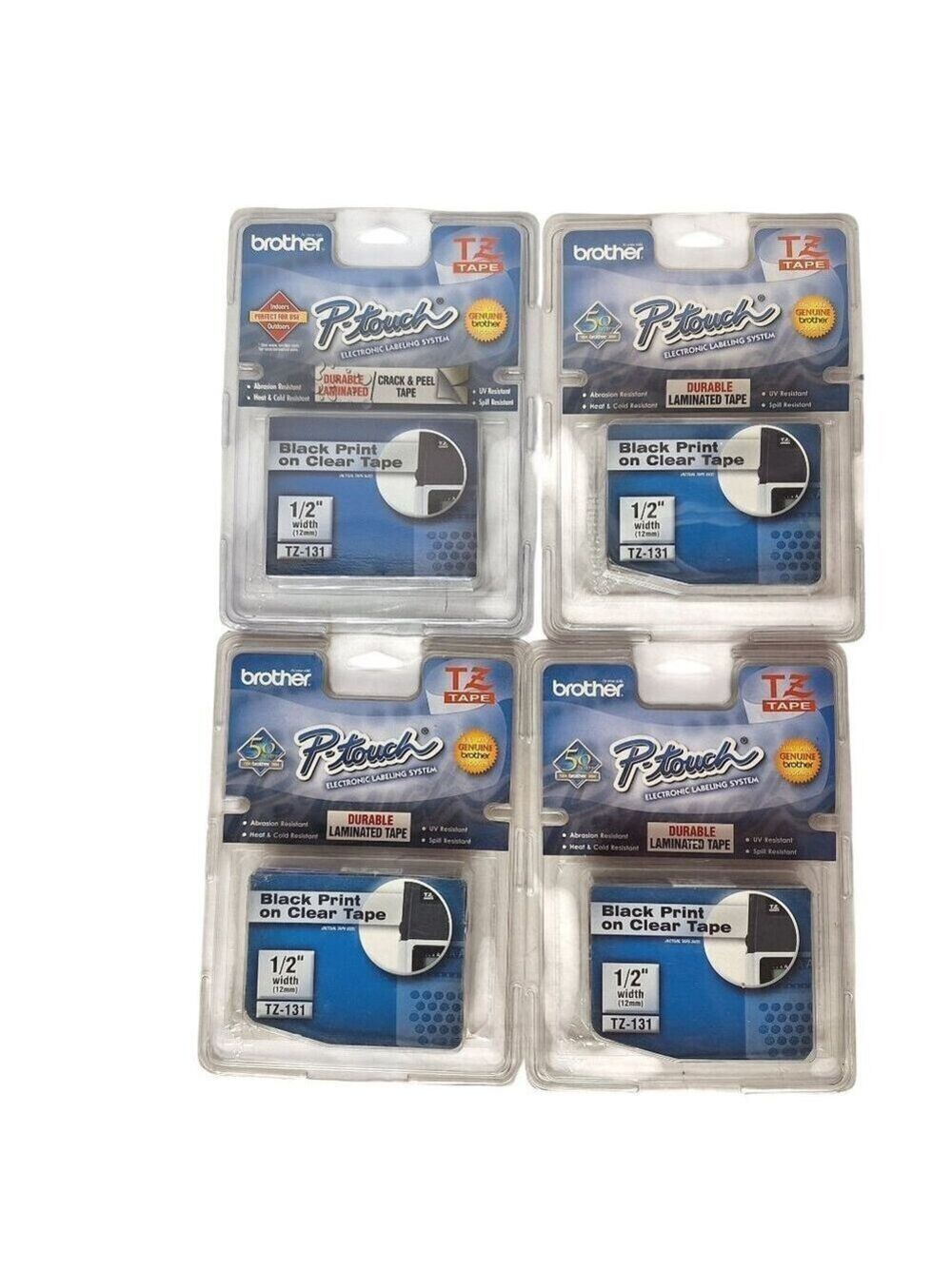 Brother PTouch TZ131 Black on Clear Tape Lot of 4